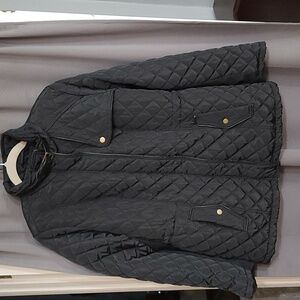 St. John's Bay Womens Quilted Coat Black Sherpa Lined Pockets Sz L GUC READ